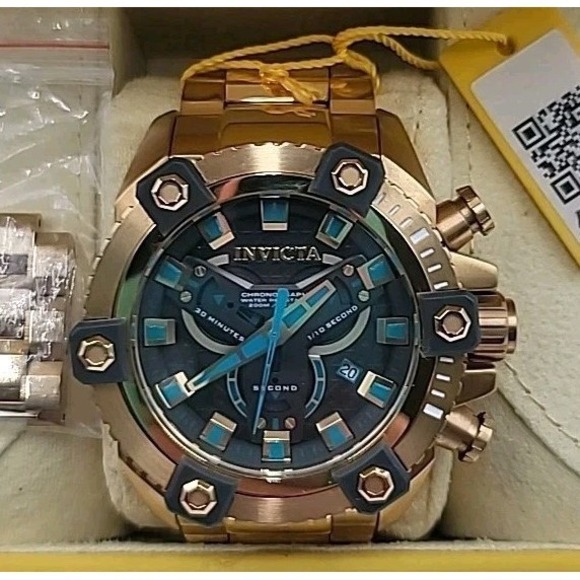 Invicta Coalition Forces 19583 Mens Wrist Watch Gold Tone 56MM 200M Chrono Blue